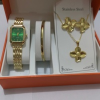 Ensemble de 5 montres pour femmes tendance, ensemble de bijoux à fleurs dorées, montre décontractée à bracelet en acier, montre-bracelet à quartz