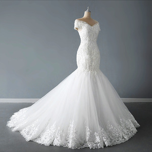 Off The Shoulder Mermaid Wedding Dress <b>White</b> <b>Lace</b> Sweetheart Neckline Vintage Style Train Gown - Product Image 3