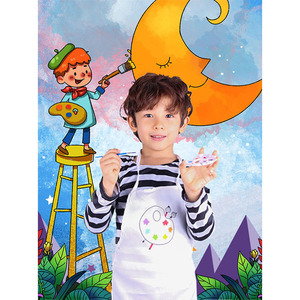 Children Painter Cosplay Costume Striped Shirt Apron Hat <b>Paint</b> <b>Set</b> 5-7 Years Party Performance Outfit - Product Image 3