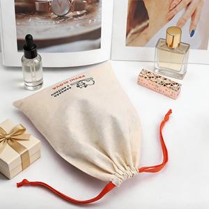 Pochette de maquillage en coton et lin personnalisée avec logo de marque, sac cadeau rose, sac cosmétique en coton et lin personnalisé avec cordon de serrage - Product Image 5