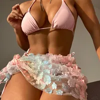 Costume da bagno Bikini perizoma triangolo donna personalizzato di fabbrica con gonna copricostume Set gonna Bikini Sexy rosa 3 pezzi