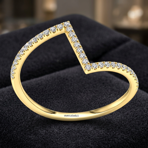 Chevron V Shape Round Cut Lab Grown Diamond Curved Wedding <b>Band</b> <b>Ring</b> in 10K 14K 18K Gold 925 935 <b>Silver</b> Fine Jewelry - Product Image 1