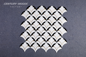 Centurymosaic Polished White Black Marble Pine Cone Mosaic <b>Tile</b> With Brass Inlay for Bathroom Kitchen Wall Floor <b>Backsplash</b> - Product Image 2