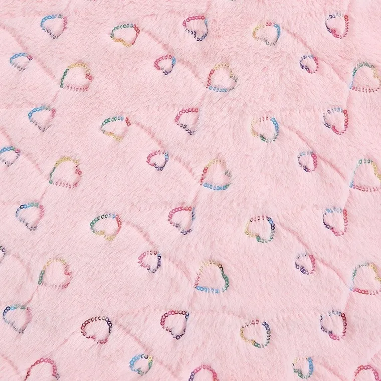 SHAOXING Factory Supplier Knit Fabrics Manufacturer Polyester Sequin Vintage Velvet Fabric Colorful Peach Heart