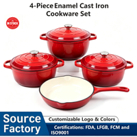 Ensemble de 4 casseroles durables, résistantes au four, avec options multicolores, revêtement émaillé antiadhésif, ensemble de casseroles et poêles en fonte