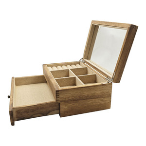 Organisateur de bijoux vintage en bois à double couche avec design push-pull comprenant un miroir pour un rangement pratique - Product Image 2