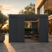 Porte coulissante extérieure toutes saisons à persiennes intégrales en alliage, pare-soleil et coupe-vent pour gazebo