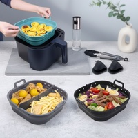 Revêtements en silicone pour friteuse à air carrés, pliables, réutilisables, écologiques, épaisseur 2,5 mm, antiadhésifs, compatibles lave-vaisselle, avec séparateur, 8,5'' et 9''