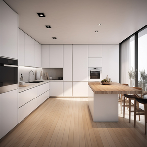 Muebles de Cocina Modernos de Alta Gama con Isla, Personalizados, Completamente Blancos, en Forma de L, de Melamina o Pintados - Product Image 1