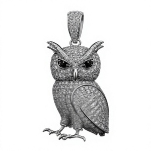 Pendentif Breloque Hibou en Moissanite Taille Ovale, Plaqué Or 18K, Tonalité Argent, Bijou Animalier, Cadeau pour Anniversaire de Mariage Classique - Product Image 2