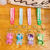Porte-clés lumineux en acrylique écologique avec bouteille de sable mouvant et design flottant d'ours de dessin animé violent, petit cadeau pour la vente en gros
