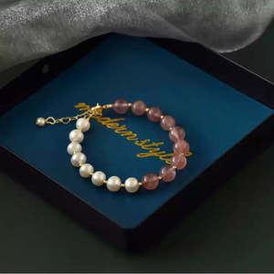 Bracelet en cristal de fraise naturel My Other Half, perle d'eau douce, or 14 carats, bracelet ajustable - Product Image 5