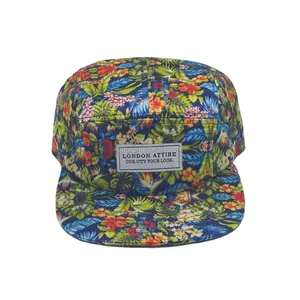 Floral Side Flat Brim Custom Black Cotton 6 Panel Hat fitted Snapback Hat design Composite material with bright backgroundcolor