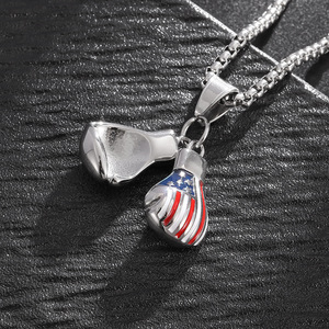 Collier pendentif gant de boxe en acier inoxydable avec design drapeau américain, bijoux de mode unisexe, cadeau - Product Image 2