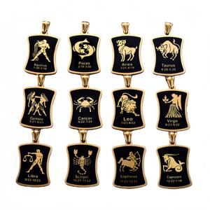 Collares con colgante de signo del zodiaco de aleación de Zinc, fondo negro para hombres y mujeres, regalos de cumpleaños, colgante de Escorpio, signo del zodiaco, regalo de joyería - Product Image 1
