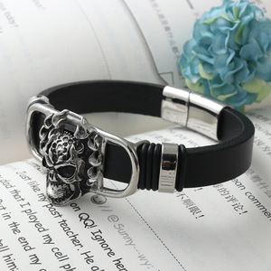 Titanium Steel Skull <b>Bracelet</b> Black Flame Design Fashion <b>Cuff</b> Jewelry Gift - Product Image 3