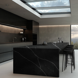 RUNPIN Black Artificial Stone Quartz Stone Big Slab Wall Panel Polished Available Custom Kitchen <strong>Countertop</strong> Quartz <strong>Countertop</strong> - Product Image 6