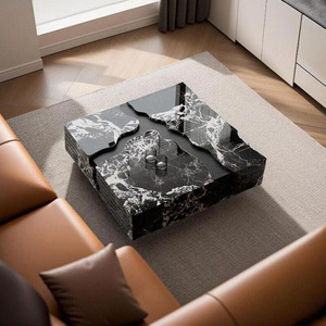 2025 tối giản màu đen đá cẩm thạch tự nhiên hàng đầu bằng gỗ vuông Bàn cà phê phòng khách thiết kế sáng tạo sang trọng trung tâm Bàn cà phê - Product Image 1