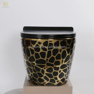 Toilette murale de grande taille suspendue sans bords, salle de bains, de luxe, en céramique, couleur noire, or, nouvelle collection - Product Image 2