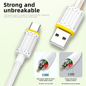 Câble de charge Type-C TPE <span class=keywords><strong>super</strong></span> rapide 2.4A pour iPhone Plus Pro Max Samsung, Xiaomi, Redmi, téléphones Android, conducteur en cuivre USB-C - Product Image 3