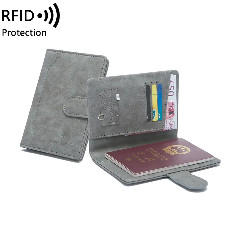 2024 nueva llegada RFID bloqueo monedero PU cuero tarjetero tarjeta de crédito viaje pasaporte carteras