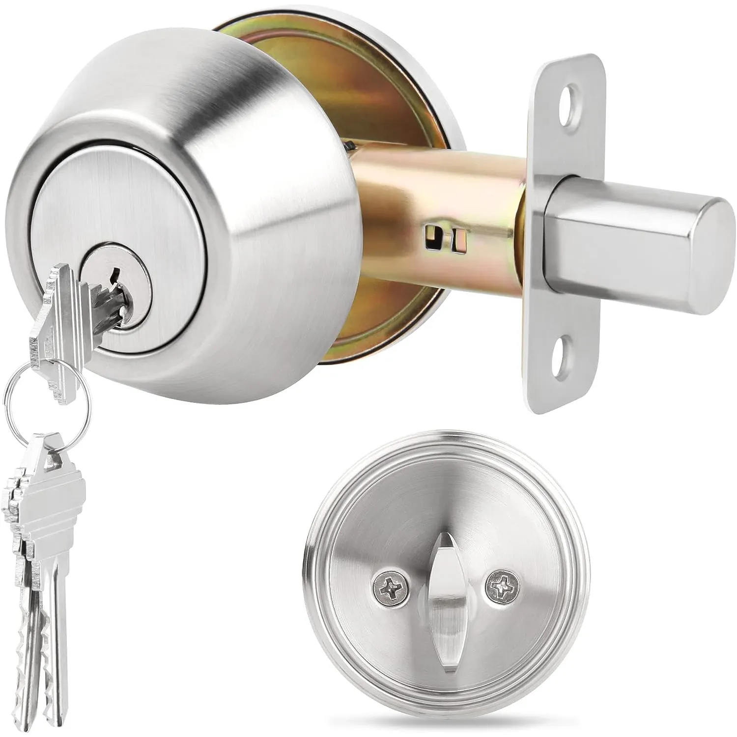 Security Key Deadbolt Aço Inoxidável Único cilindro deadbolt Entrada Deadbolt Knob Lock Para Quarto Do Banheiro