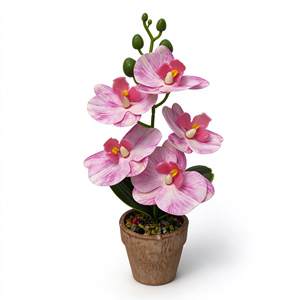 Vente en gros usine – Nouvelle orchidée papillon artificielle Phalaenopsis à 5 têtes sur 1 tige, en pot, pour décoration florale - Product Image 3