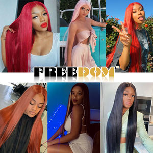 Perruque Lace Front FREEDOM 38 pouces, raie profonde, longue et lisse, pour cosplay rose, densité 50%, brun moyen, dentelle noire, pour femmes - Product Image 2