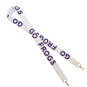 Sangle de sac à main en sangle blanche perlée CRYSTAL CRAFT avec texte GO FROGS violet, crochets dorés, style vintage, écologique et réglable - Product Image 1