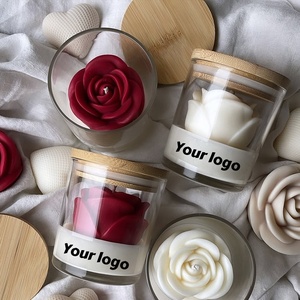 Vela Aromática Elegante con Tapa de Madera y Logotipo Personalizado 2026, Velas de Etiqueta Privada en Frascos de Vidrio para Recuerdos de Boda - Product Image 1