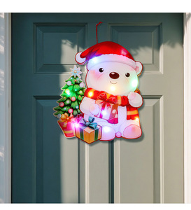 Lighted Christmas Hanging <b>Ornament</b> LED Santa Reindeer Bear Wreath Sign Christmas Door Window <b>Light</b> <b>Up</b> Decoration - Product Image 5
