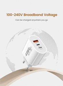 40W Dual PD + <b>USB</b> Fast Charger EU/US Standard <b>Plug</b> Portable <b>Plug</b> 1 <b>USB</b> 2 PD Fast <b>Charging</b> Phone Wall Charger Adapter - Product Image 5