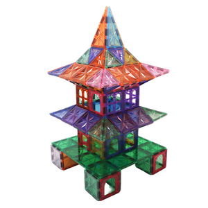 66 pièces Blocs de construction magnétiques pour enfants, jouets éducatifs STEM, thème princesse, blocs de construction magnétiques de dessins animés, <span class=keywords><strong>château</strong></span> rose - Product Image 4
