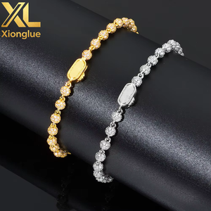 Factory Stock Fine Jewelry 925 Sterling Silver 4mm Link Fine Luxury Ball Moissanite Women <b>Men</b> Hip Hop Chain Link Bracelets - Product Image 3