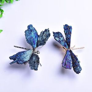 Libélula de turmalina <span class=keywords><strong>negra</strong></span> galvanizada azul-púrpura hecha a mano al por mayor de cristal natural para patio y decoración - Product Image 1
