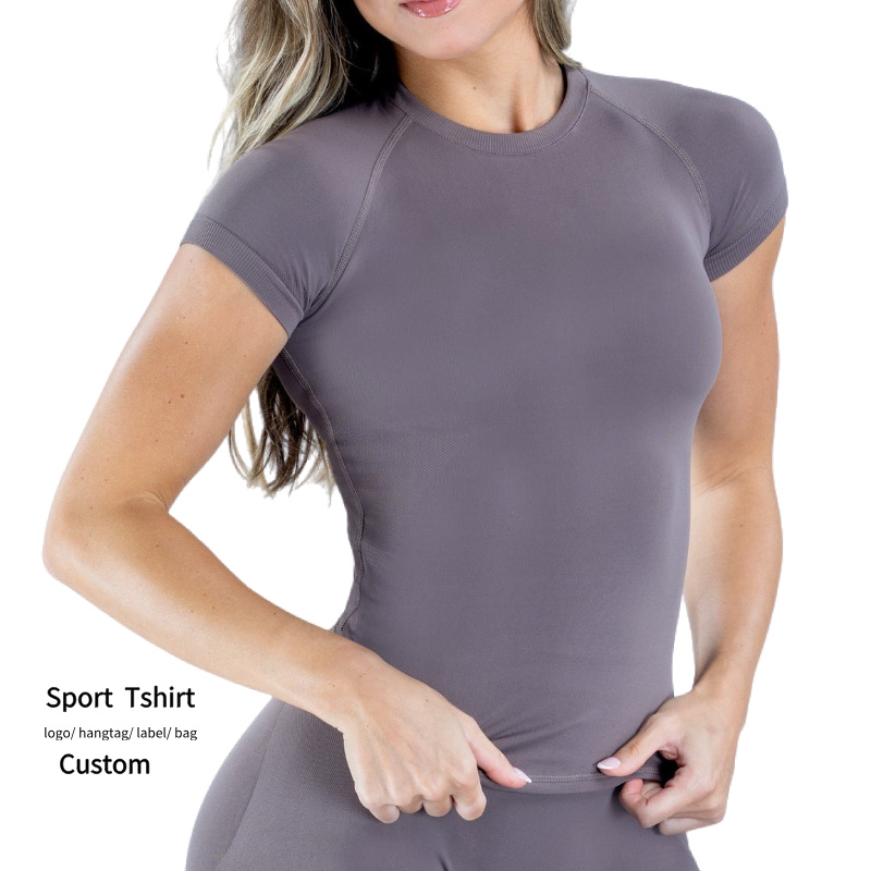 Wholesale Women Sports Wear Short Sleeve Tight Fitting Running Shirts Breathable Seamless Yoga Top Crew Neck Versatile Gym Top