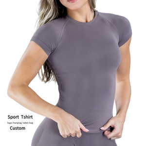 Abbigliamento Sportivo da <span class=keywords><strong>Donna</strong></span> all'Ingrosso, Magliette Aderenti a Maniche Corte per Corsa, Top da Yoga Traspirante Senza Cuciture, Maglietta Versatile da <span class=keywords><strong>Palestra</strong></span> con Collo Tondo - Product Image 1