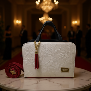 Bolso Tote de Lujo Fana Patricia, Blanco con Estampado Floral en Relieve, Cierre de Solapa en Forma de Cruz, Correa de Cadena, Ideal para Fiestas - Product Image 2