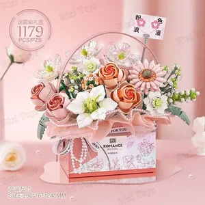 <span class=keywords><strong>LOZ</strong></span> 1951/1952 Nuevo Modelo de Ramo de Rosas Rosadas, Flor Púrpura Luminiscente, Cesta, Juguetes de Navidad para Niñas, Regalo, Sets de Bloques de Construcción - Product Image 3