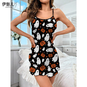 Nuevo Vestido con Tirantes Estampado Estilo Europeo y Americano 2024, Camisón con Estampado de Halloween - Product Image 2