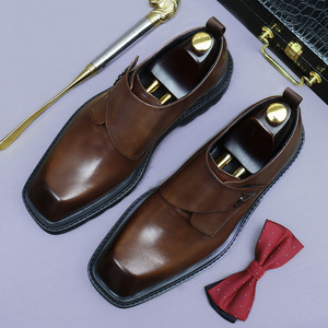 Chaussures pour hommes à talons hauts et semelles en cuir, à bout large et carré, idéales pour les tenues professionnelles formelles, légères et confortables - Product Image 5