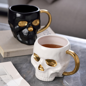 DAMAI Happy Halloween Hit 3D Sculpted White Black Skull Mug Ghost Ceramic Party Cups for Halloween Tableware & Decorations - Product Image 1