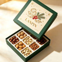 Boîte cadeau rigide carrée écologique en papier avec logo personnalisé, estampage à chaud doré, motif botanique, plateau multi-compartiments