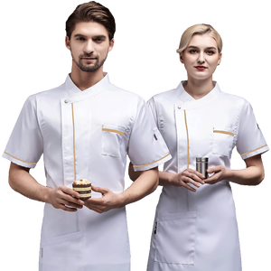 Uniforme de cocinero de alta calidad al por mayor, chaqueta de Chef para mujer de restaurante y Hotel, abrigo de Chef de manga corta de diseño clásico, ropa Unisex - Product Image 1