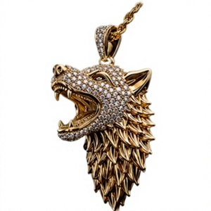 925 Silver Plated Hiphop Wolf Head Pendant Necklace Iced Out Roaring Animal Charm <b>Rope</b> <b>Chain</b> for Gift Party - Product Image 1