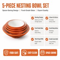 Ensemble de bols empilables en mélamine brillante, 5 pièces, 12,5-20,2 cm, orange et blanc, pour restaurant et hôtel