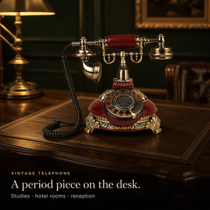 Téléphone de style européen vintage, combiné en laiton antique avec corps en bois, décoration de table - Product Image 2