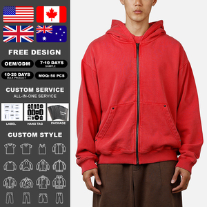 Custom Logo Brown Zip Up Hoodie Men's Oversized Heavyweight Cotton Streetwear Hoodie Jacket Factory Wholesale - Product Image 2