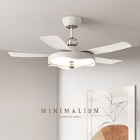 Nouveau ventilateur de plafond LED moderne 2026 de 52 pouces, 5 pales, télécommande, meilleur choix pour chambre à coucher, lustres bon marché, grand design élégant en forme de feuille pour la maison