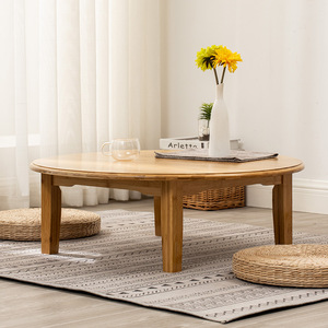 Table basse ronde en bois 60x60 70x70 80x80, style japonais, pour salon ou balcon - Product Image 1
